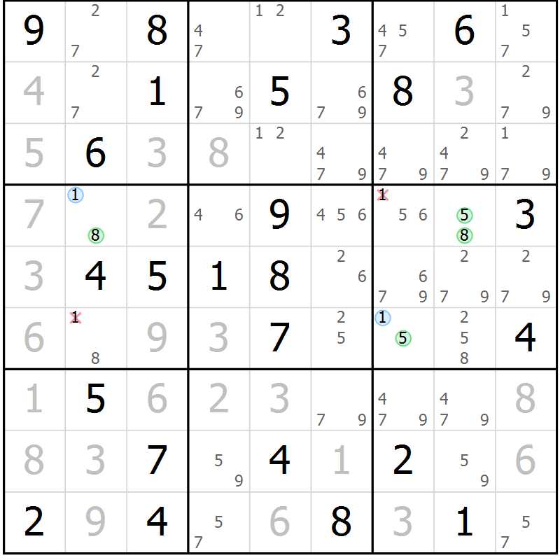 Position des candidats pour la solution de la Gr 74 page 77 du magazine de sudoku Suprême n° 031