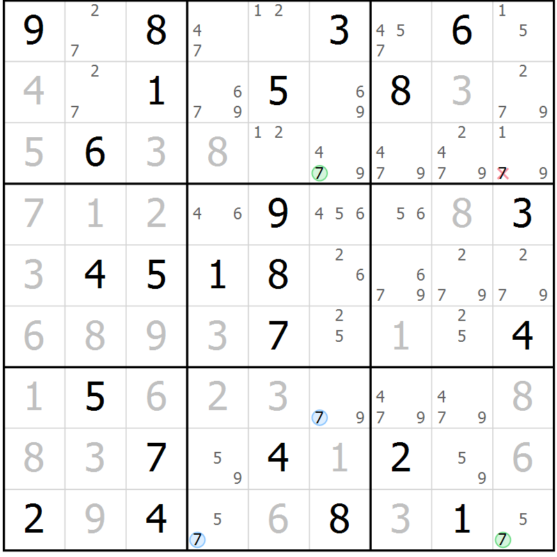 Position des candidats pour la solution de la Gr 74 page 77 du magazine de sudoku Suprême n° 031