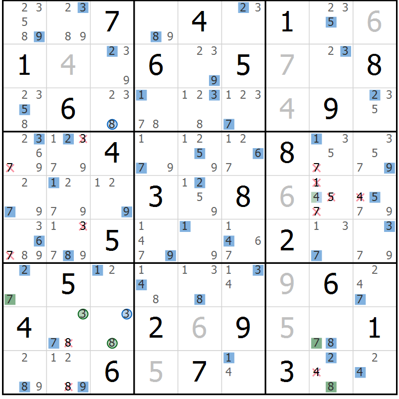 Position des candidats pour la solution de la Gr 75 page 78 du magazine de sudoku Suprême n° 031