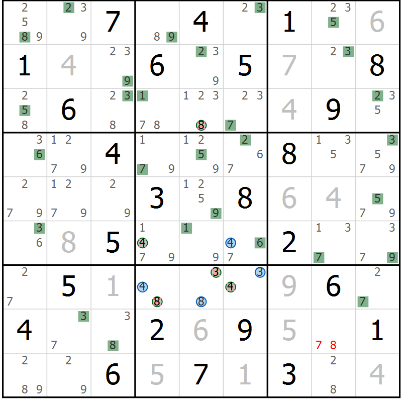 Position des candidats pour la solution de la Gr 75 page 78 du magazine de sudoku Suprême n° 031