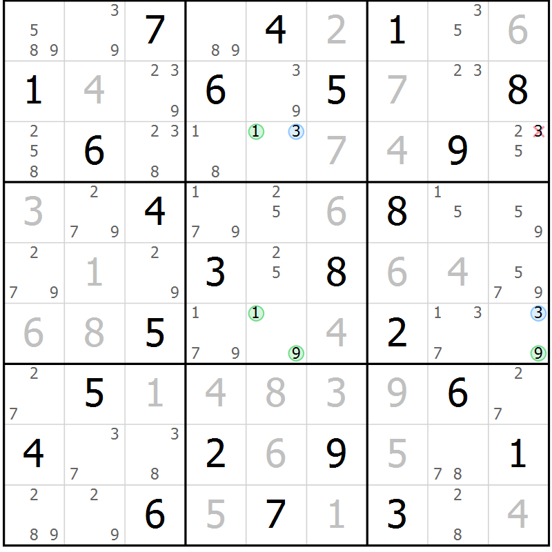 Position des candidats pour la solution de la Gr 75 page 78 du magazine de sudoku Suprême n° 031