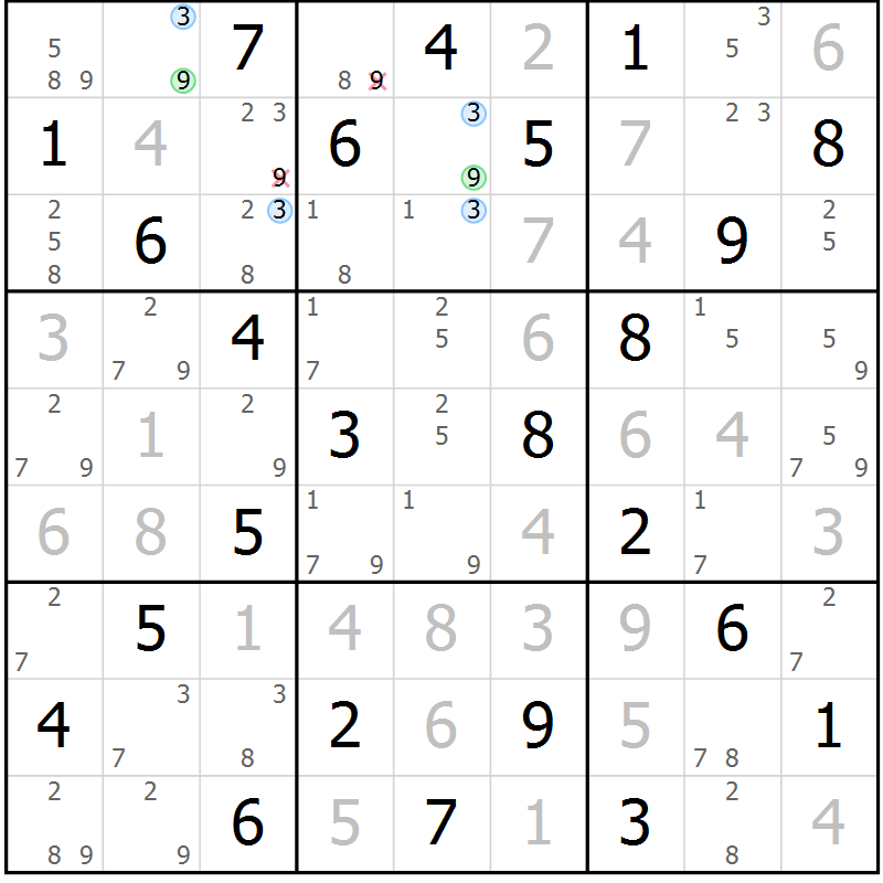Position des candidats pour la solution de la Gr 75 page 78 du magazine de sudoku Suprême n° 031