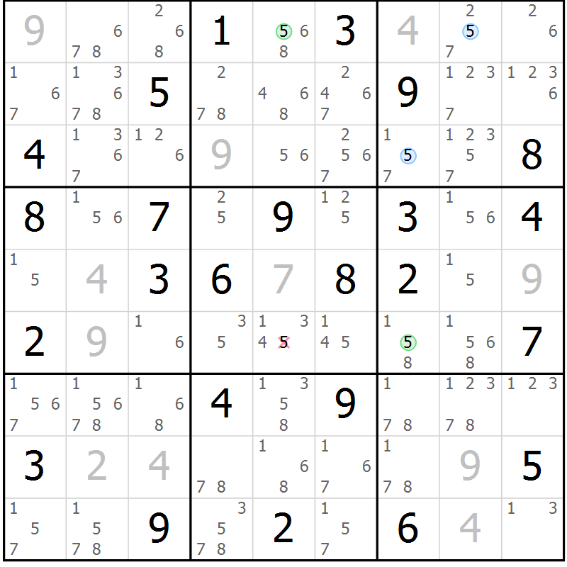 Position des candidats pour la solution de la Gr 76 page 79 du magazine de sudoku Suprême n° 031