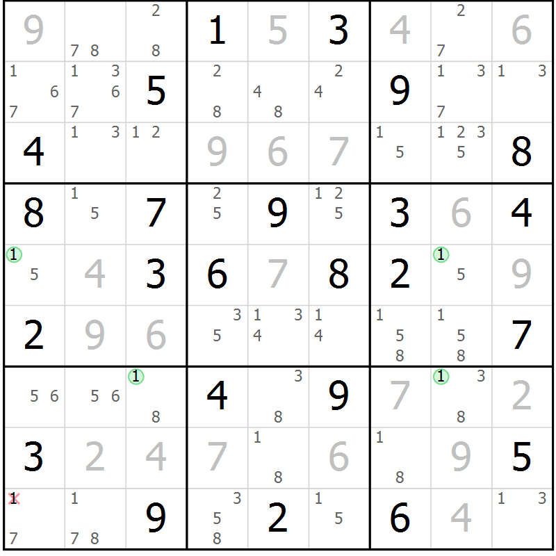 Position des candidats pour la solution de la Gr 76 page 79 du magazine de sudoku Suprême n° 031