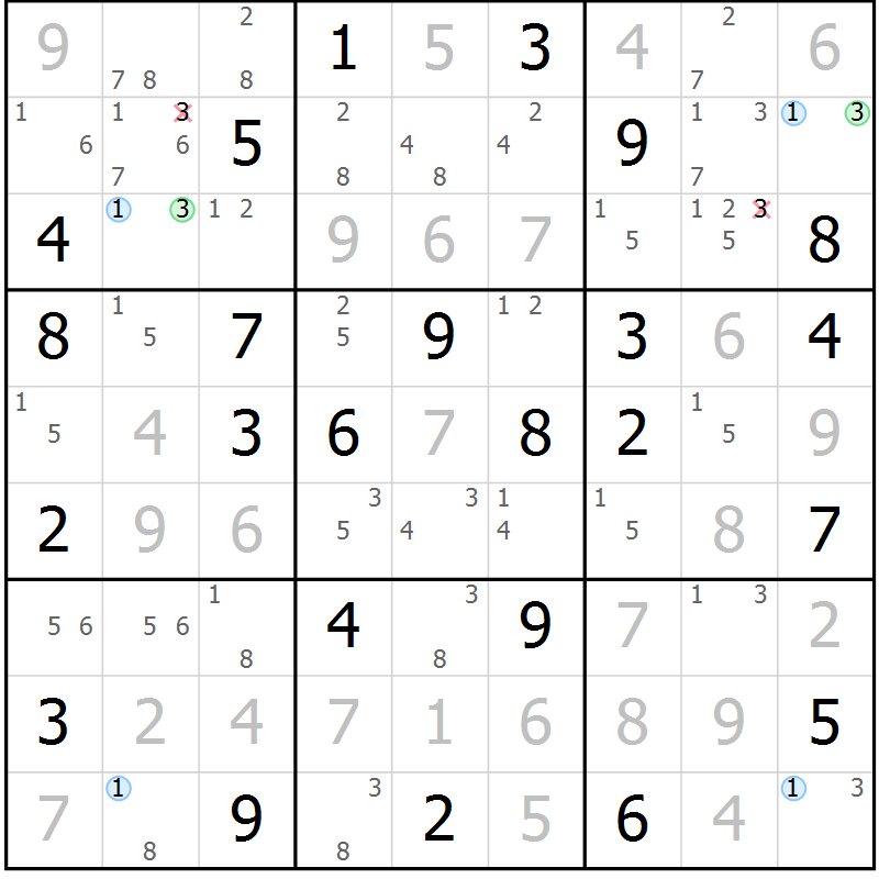 Position des candidats pour la solution de la Gr 76 page 79 du magazine de sudoku Suprême n° 031