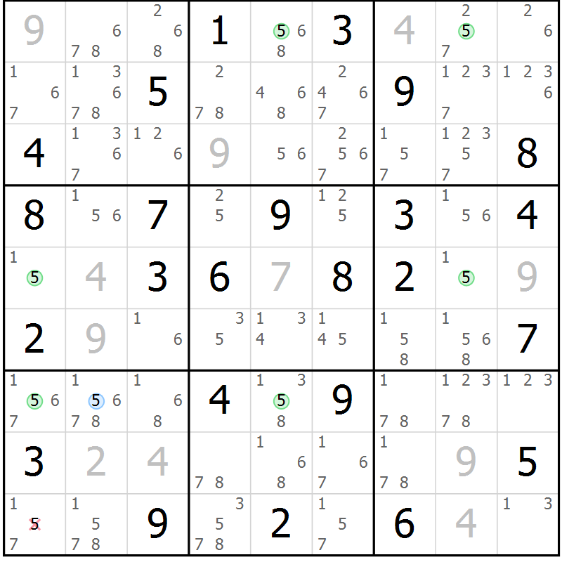 Position des candidats pour la solution de la Gr 76 page 79 du magazine de sudoku Suprême n° 031
