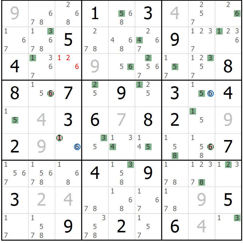 Position des candidats pour la solution de la Gr 76 page 79 du magazine de sudoku Suprême n° 031