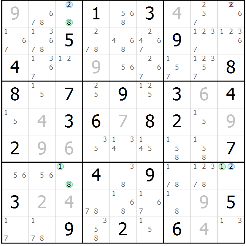Position des candidats pour la solution de la Gr 76 page 79 du magazine de sudoku Suprême n° 031