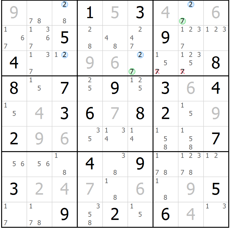 Position des candidats pour la solution de la Gr 76 page 79 du magazine de sudoku Suprême n° 031