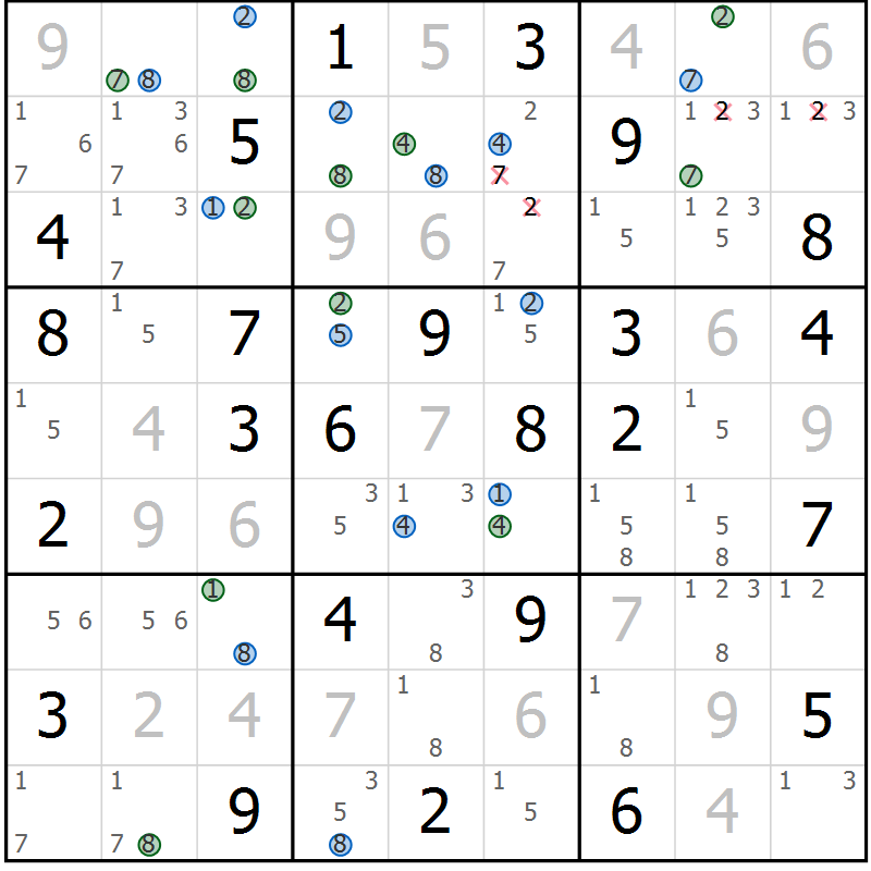 Position des candidats pour la solution de la Gr 76 page 79 du magazine de sudoku Suprême n° 031