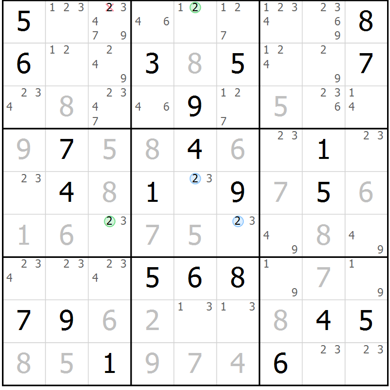 Position des candidats pour la solution de la Gr 77 page 80 du magazine de sudoku Suprême n° 031