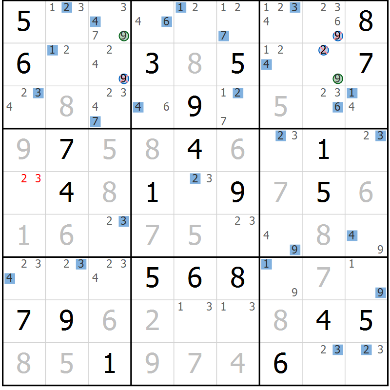 Position des candidats pour la solution de la Gr 77 page 80 du magazine de sudoku Suprême n° 031