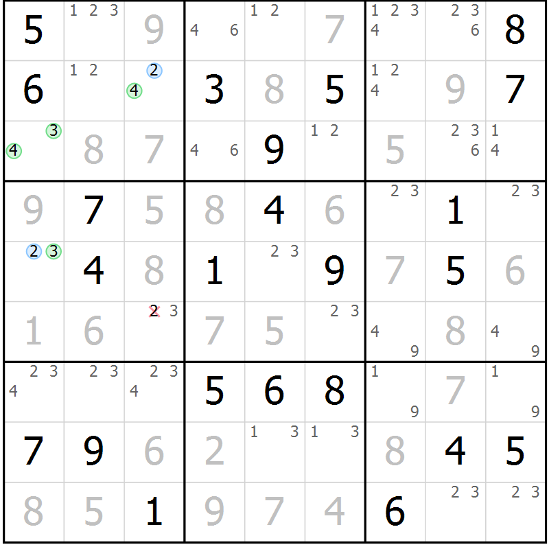 Position des candidats pour la solution de la Gr 77 page 80 du magazine de sudoku Suprême n° 031