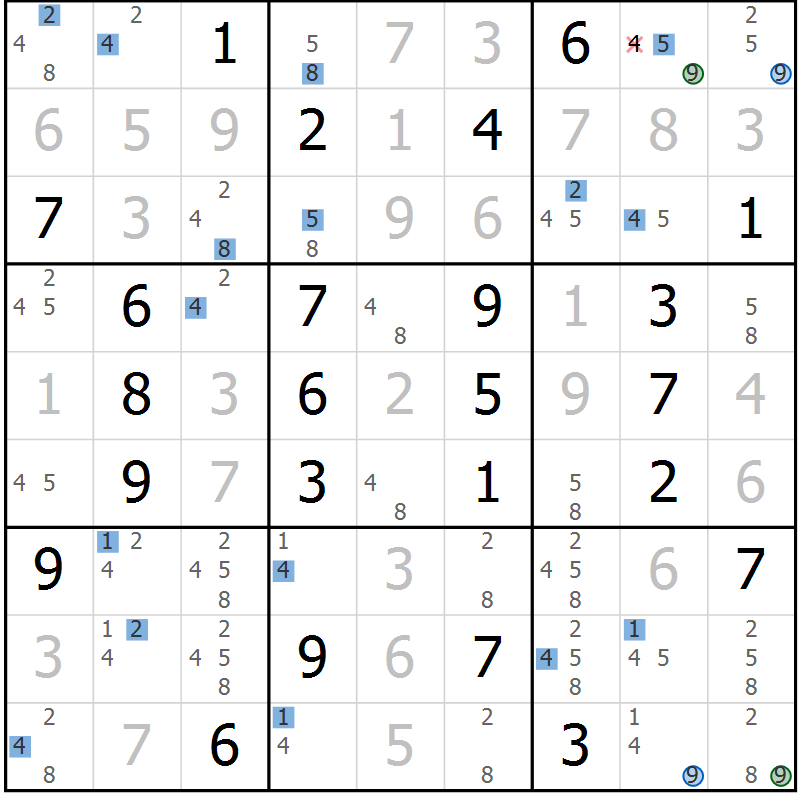 Position des candidats pour la solution de la Gr 78 page 81 du magazine de sudoku Suprême n° 031