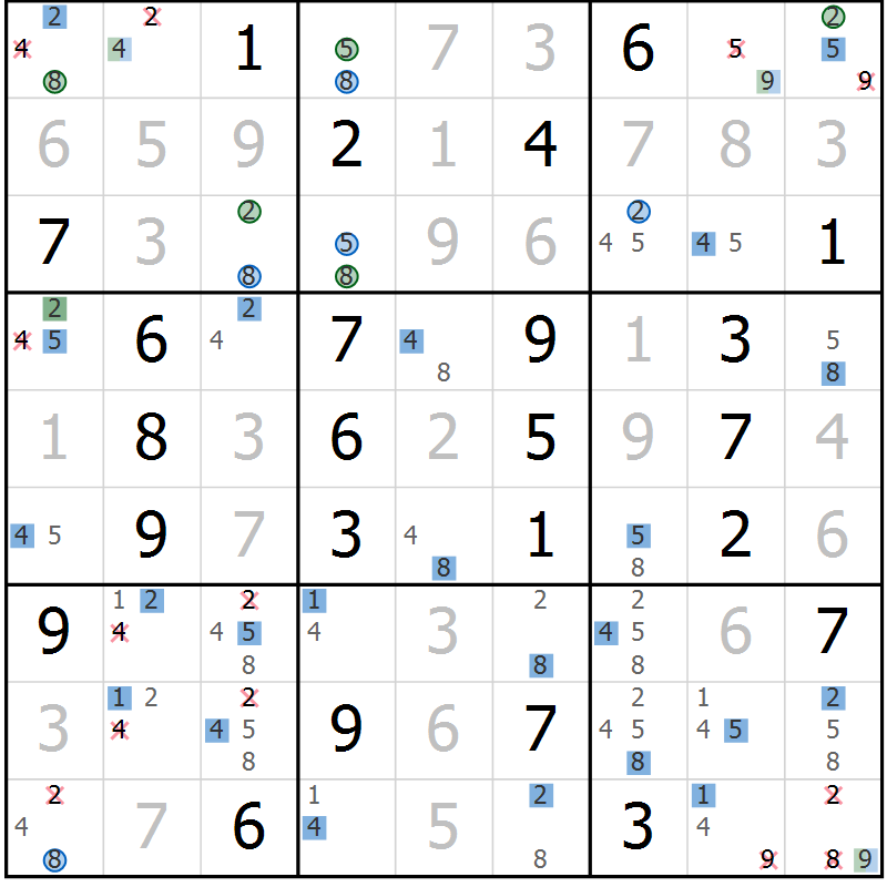 Position des candidats pour la solution de la Gr 78 page 81 du magazine de sudoku Suprême n° 031