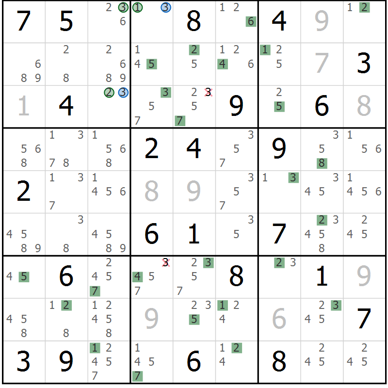 Position des candidats pour la solution de la Gr 79 page 82 du magazine de sudoku Suprême n° 031