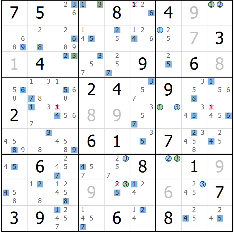 Position des candidats pour la solution de la Gr 79 page 82 du magazine de sudoku Suprême n° 031