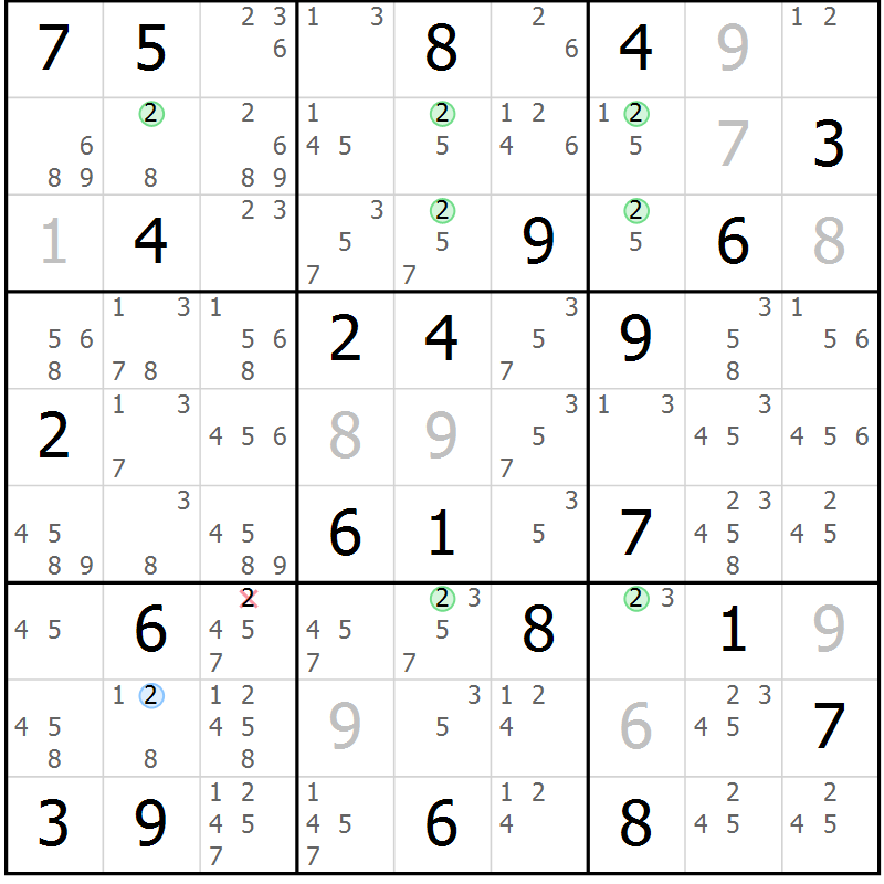 Position des candidats pour la solution de la Gr 79 page 82 du magazine de sudoku Suprême n° 031