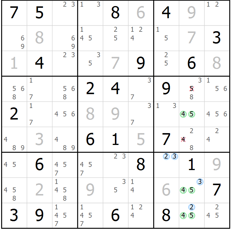 Position des candidats pour la solution de la Gr 79 page 82 du magazine de sudoku Suprême n° 031