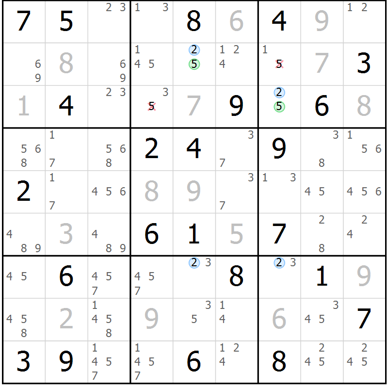 Position des candidats pour la solution de la Gr 79 page 82 du magazine de sudoku Suprême n° 031