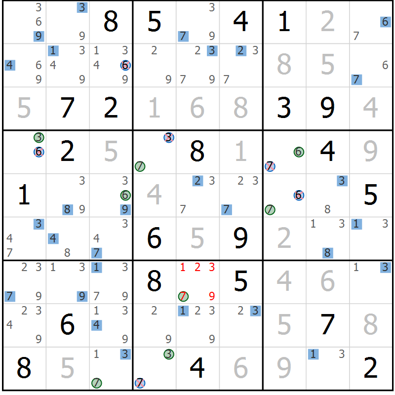 Position des candidats pour la solution de la Gr 8 page 11 du magazine de sudoku Suprême n° 031