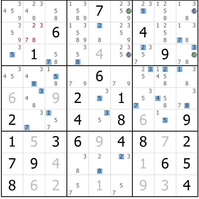 Position des candidats pour la solution de la Gr 80 page 83 du magazine de sudoku Suprême n° 031