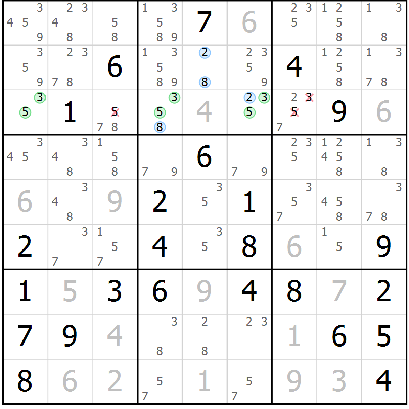Position des candidats pour la solution de la Gr 80 page 83 du magazine de sudoku Suprême n° 031
