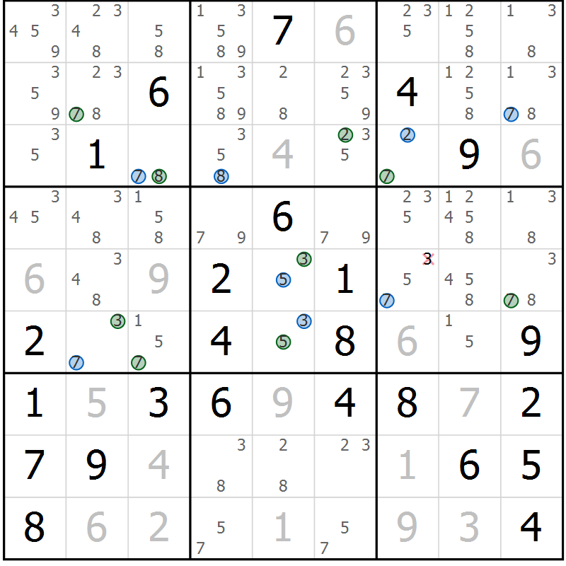 Position des candidats pour la solution de la Gr 80 page 83 du magazine de sudoku Suprême n° 031