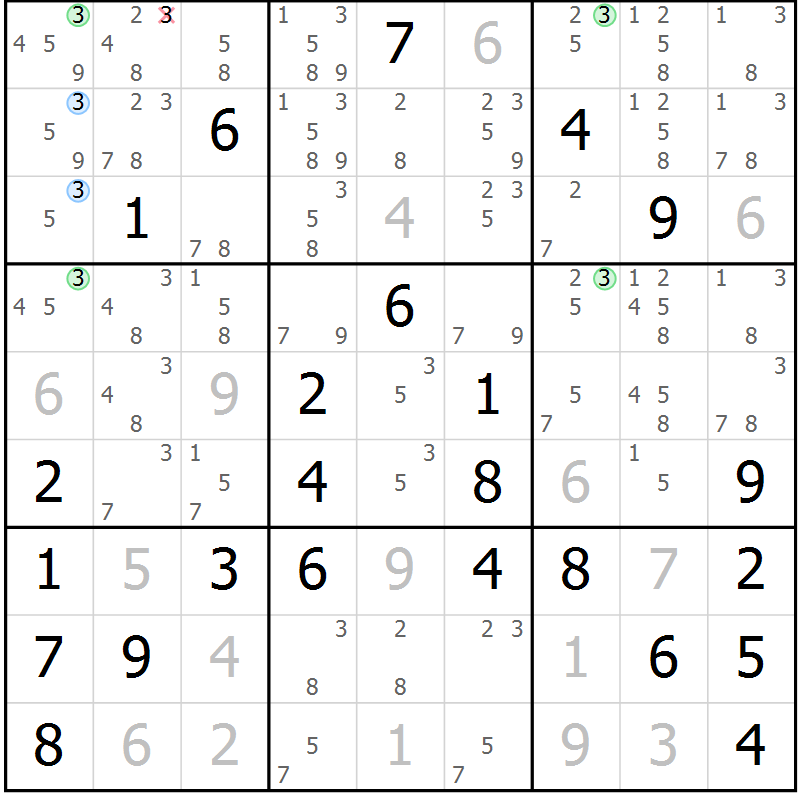 Position des candidats pour la solution de la Gr 80 page 83 du magazine de sudoku Suprême n° 031