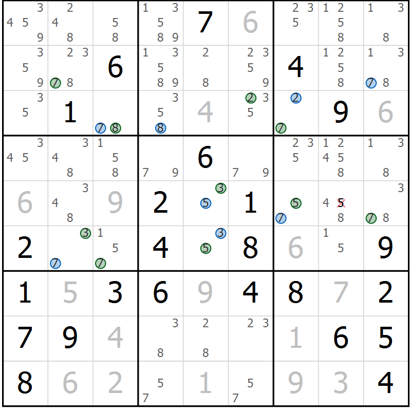 Position des candidats pour la solution de la Gr 80 page 83 du magazine de sudoku Suprême n° 031