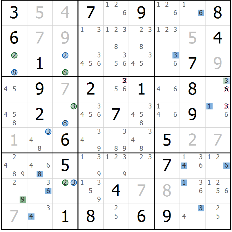 Position des candidats pour la solution de la Gr 81 page 84 du magazine de sudoku Suprême n° 031