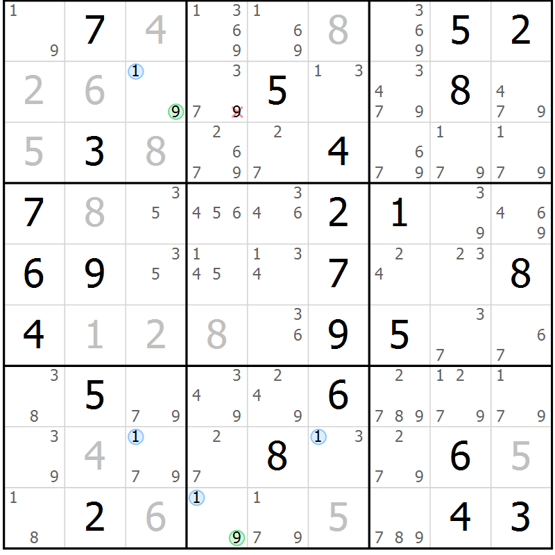 Position des candidats pour la solution de la Gr 82 page 85 du magazine de sudoku Suprême n° 031
