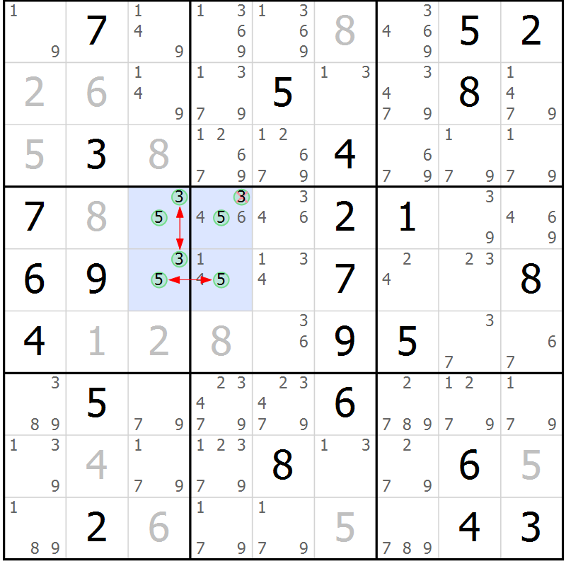 Position des candidats pour la solution de la Gr 82 page 85 du magazine de sudoku Suprême n° 031