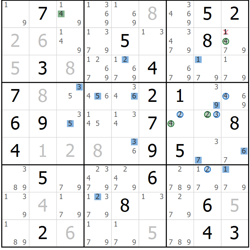 Position des candidats pour la solution de la Gr 82 page 85 du magazine de sudoku Suprême n° 031