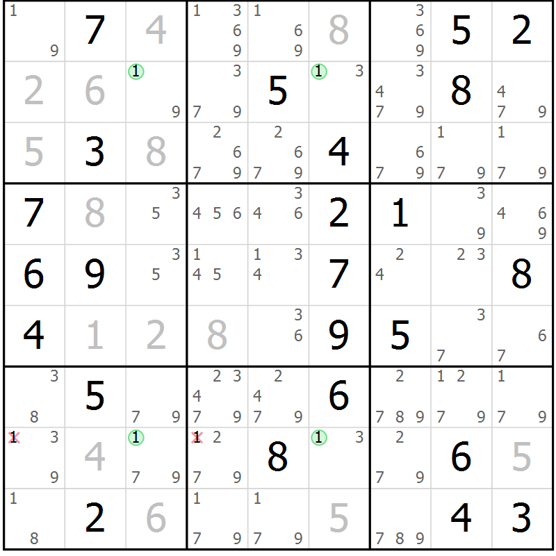 Position des candidats pour la solution de la Gr 82 page 85 du magazine de sudoku Suprême n° 031