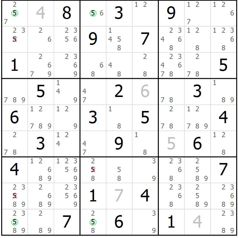 Position des candidats pour la solution de la Gr 83 page 86 du magazine de sudoku Suprême n° 031
