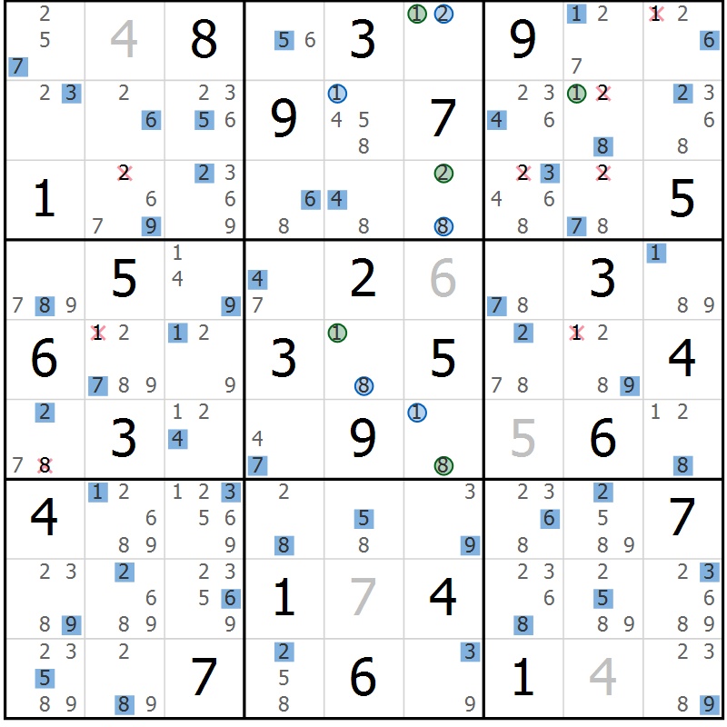 Position des candidats pour la solution de la Gr 83 page 86 du magazine de sudoku Suprême n° 031