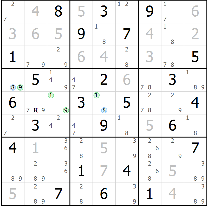 Position des candidats pour la solution de la Gr 83 page 86 du magazine de sudoku Suprême n° 031