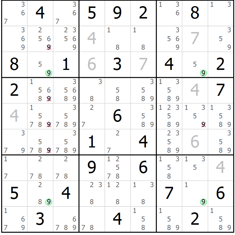 Position des candidats pour la solution de la Gr 84 page 87 du magazine de sudoku Suprême n° 031