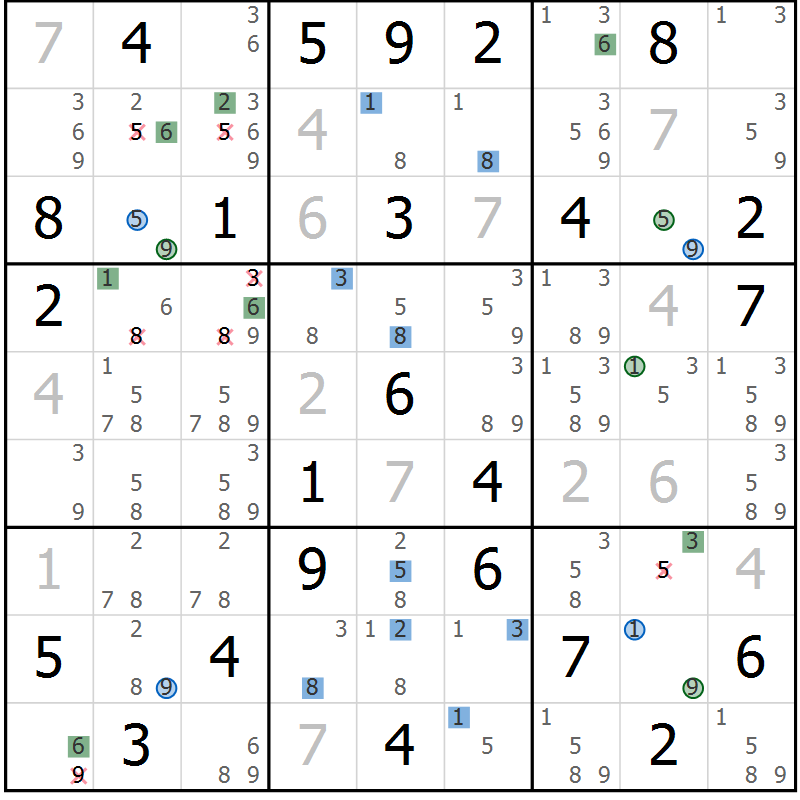Position des candidats pour la solution de la Gr 84 page 87 du magazine de sudoku Suprême n° 031
