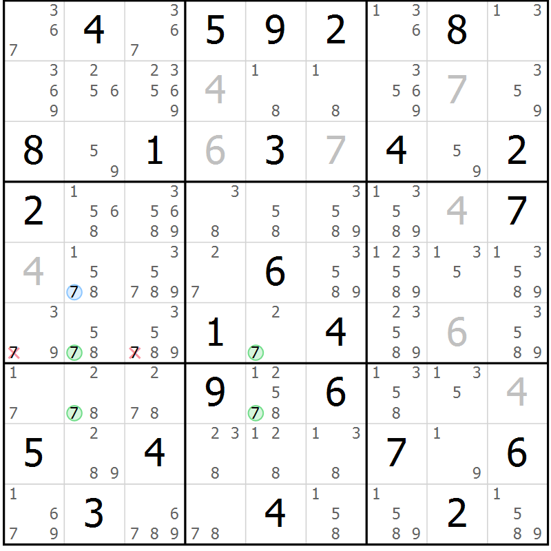 Position des candidats pour la solution de la Gr 84 page 87 du magazine de sudoku Suprême n° 031