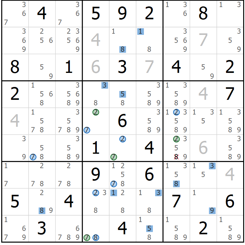 Position des candidats pour la solution de la Gr 84 page 87 du magazine de sudoku Suprême n° 031