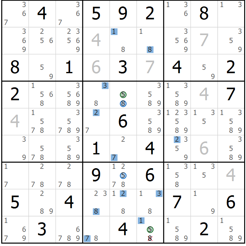 Position des candidats pour la solution de la Gr 84 page 87 du magazine de sudoku Suprême n° 031