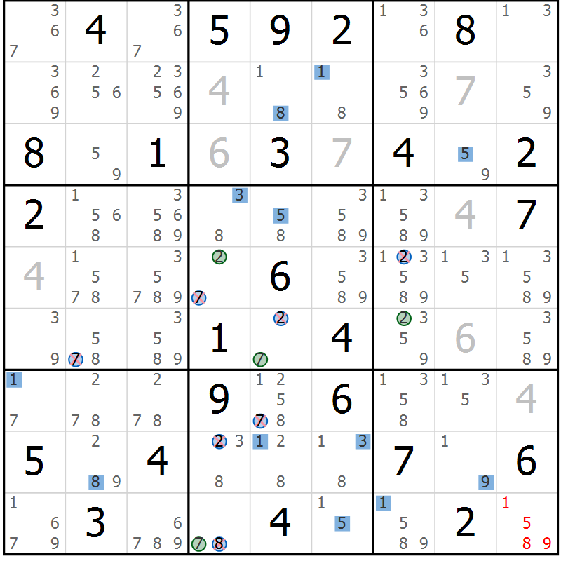 Position des candidats pour la solution de la Gr 84 page 87 du magazine de sudoku Suprême n° 031