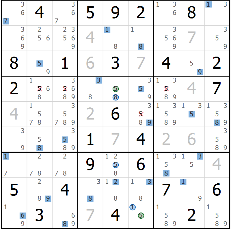 Position des candidats pour la solution de la Gr 84 page 87 du magazine de sudoku Suprême n° 031