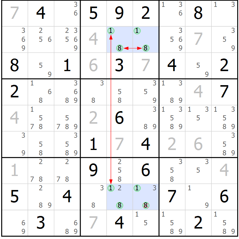 Position des candidats pour la solution de la Gr 84 page 87 du magazine de sudoku Suprême n° 031