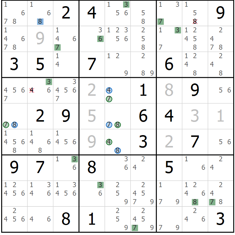 Position des candidats pour la solution de la Gr 9 page 12 du magazine de sudoku Suprême n° 031