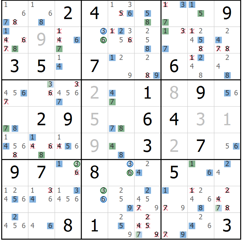 Position des candidats pour la solution de la Gr 9 page 12 du magazine de sudoku Suprême n° 031