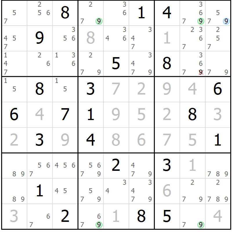 Position des candidats pour la solution de la Gr 1 page 4 du magazine de sudoku Suprême n° 033
