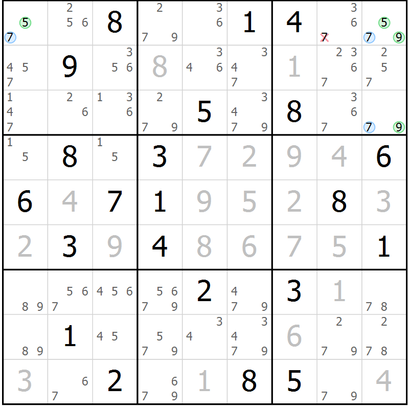 Position des candidats pour la solution de la Gr 1 page 4 du magazine de sudoku Suprême n° 033